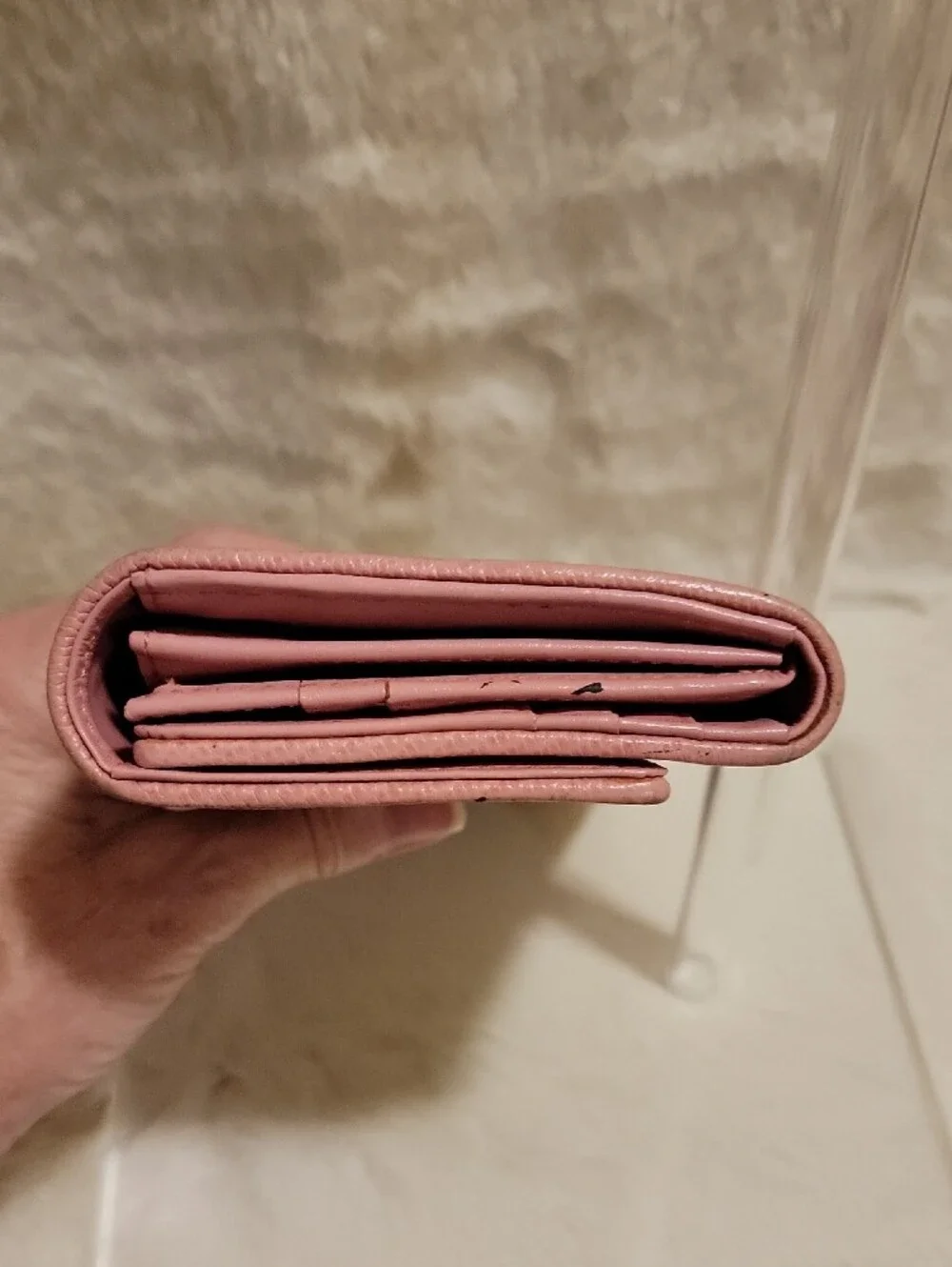 MCM Cream Wallet with Pink, Red and Yellow Stripe Accents